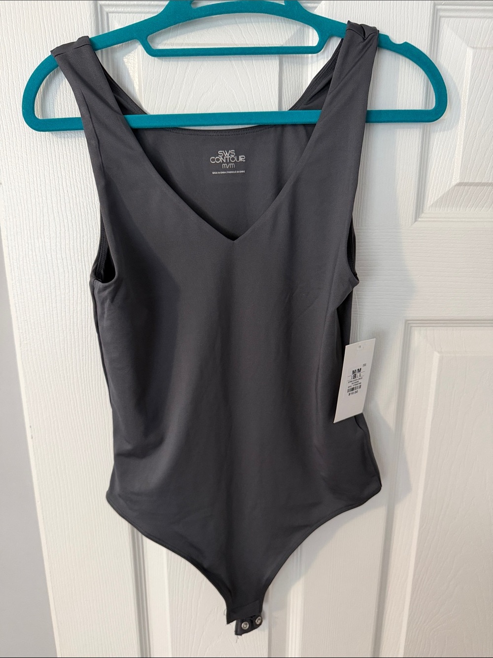 Contour Swim V-Neck One-Piece Swimsuit in Charcoal Gray